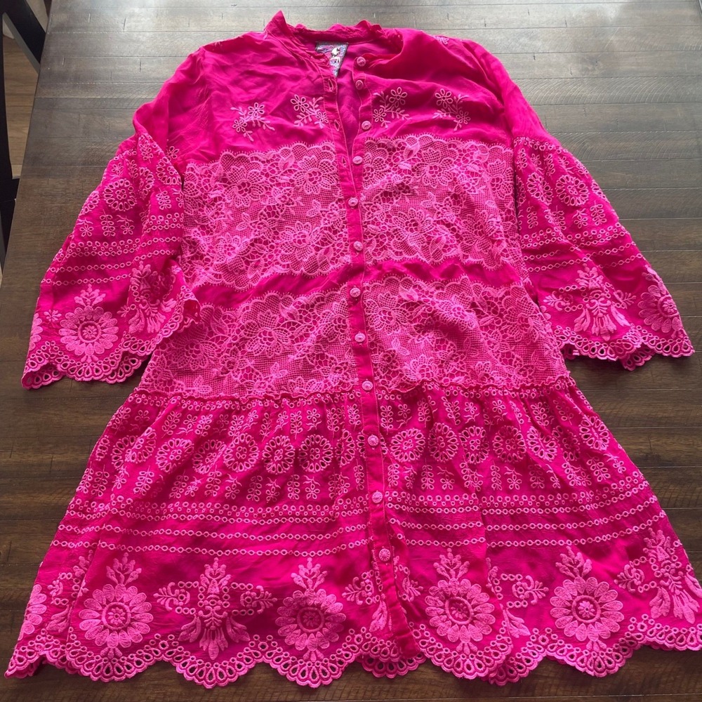 Johnny Was XS Lace Valeria Embroidered Lace Bell Sleeve Tunic Top Blouse